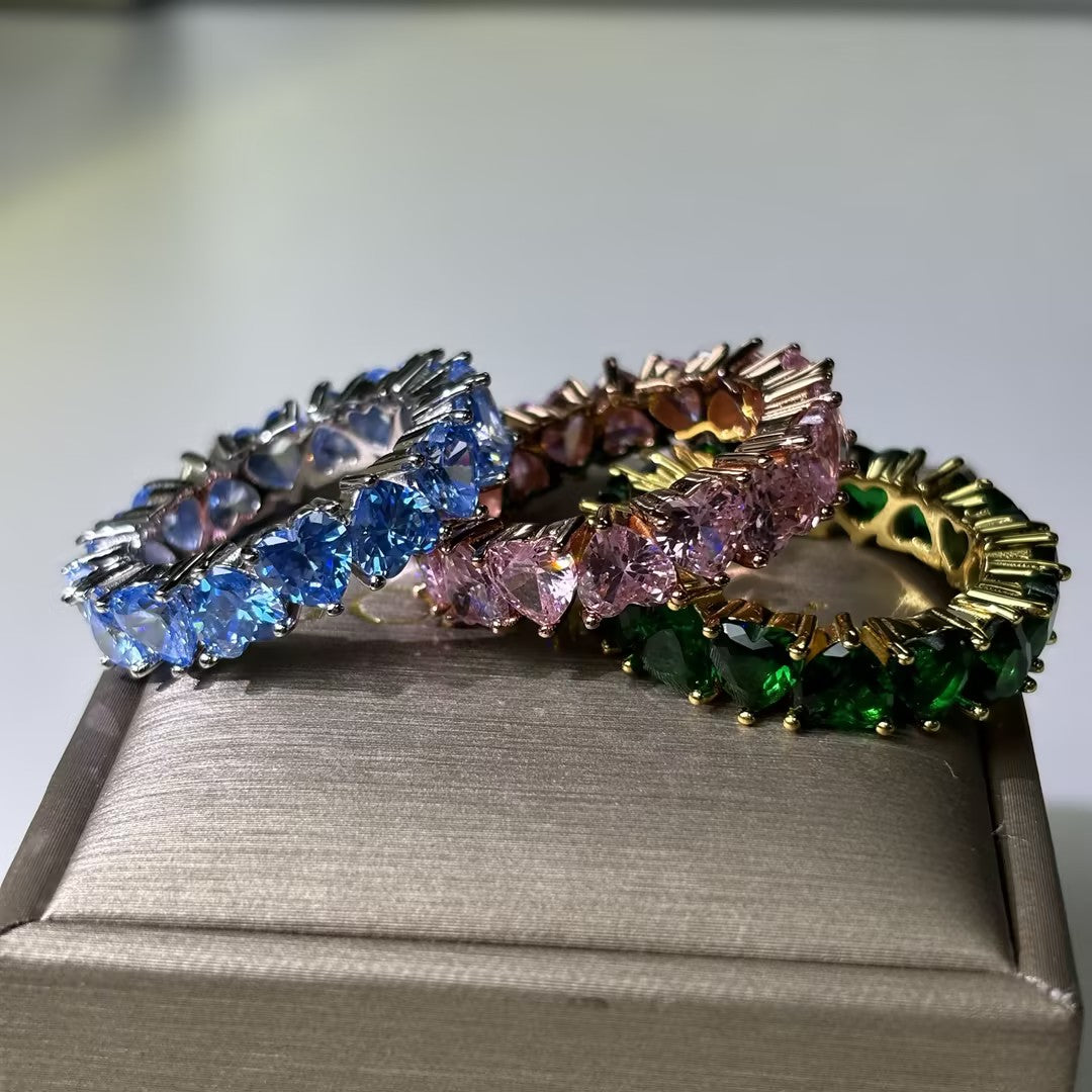 8.0Ctw Tricolor Heart-Shaped Gemstone Stacked Ring-JOSHINY