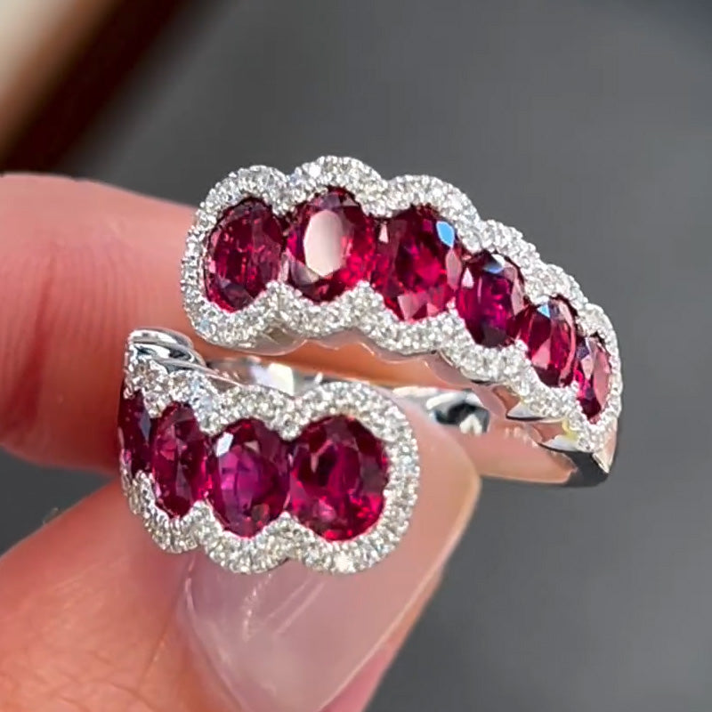 3.03ctw Oval Cut Ruby Bypass Ring -JOSHINY