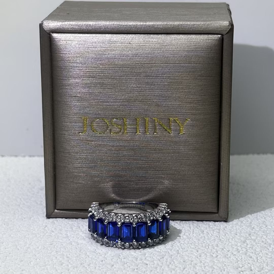 4.05 CTW Emerald Cut Blue Cubic Zirconia 925 Sterling Silver Fashion Ring -JOSHINY