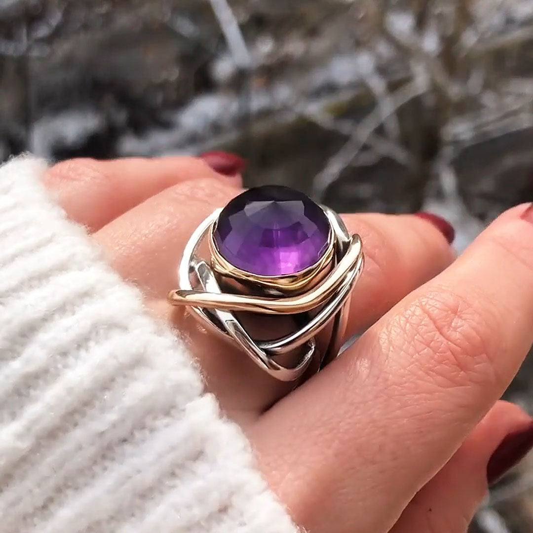 4ct Cabochon Purple Fluorite Ring -JOSHINY