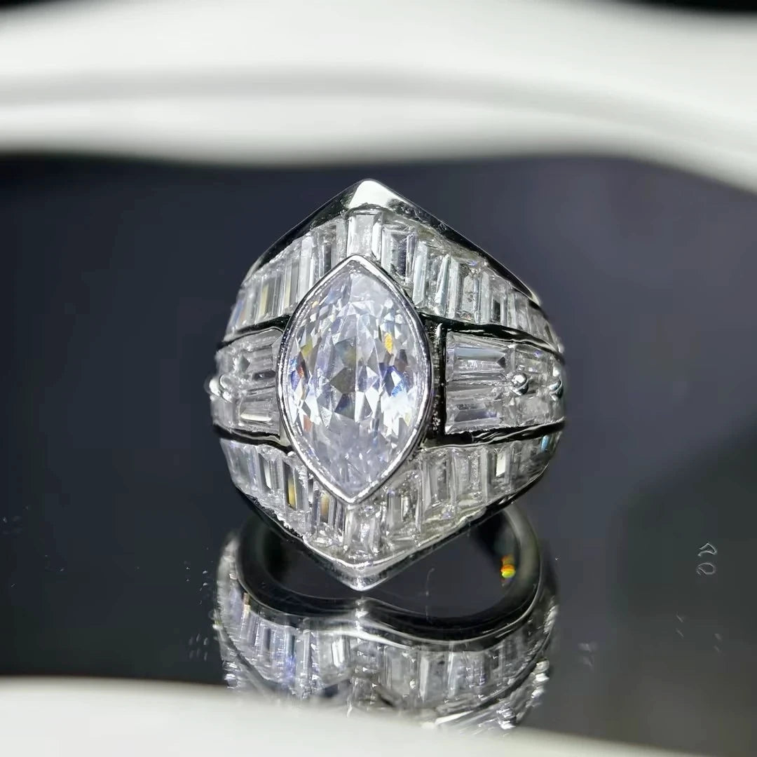 7 ctw Marquise Cut White Cubic Zirconia 925 Sterling Silver Engagement Ring-JOSHINY