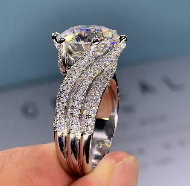 5ct Round Cut Triple Row Diamond Line Ring -JOSHINY