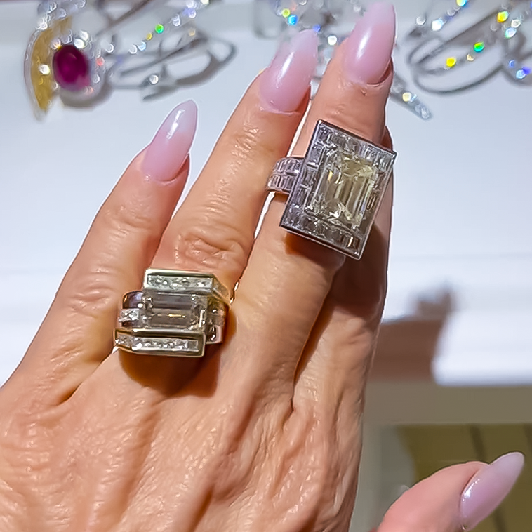 Unique 8 ctw Emerald Cut White Gemstone Engagement Ring -JOSHINY