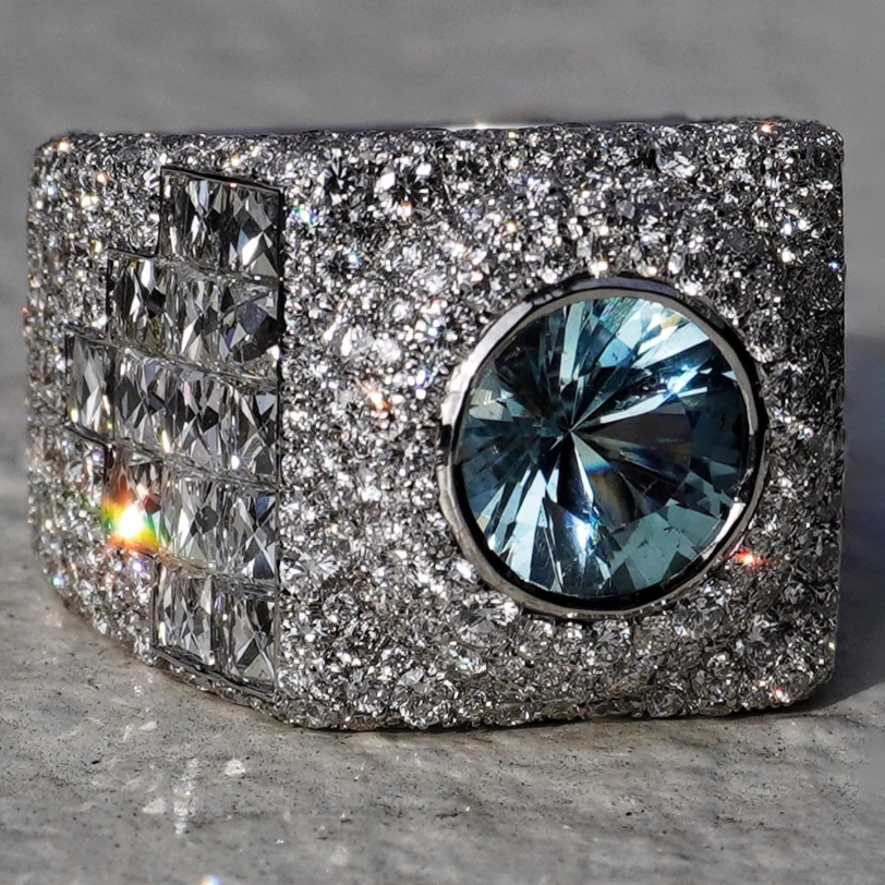 Luxury 9 ctw Round Cut Light Blue Gemstone Ring -JOSHINY