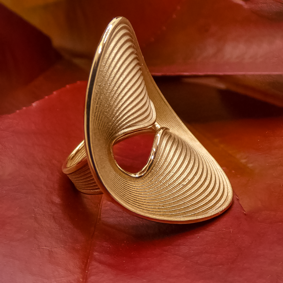 Unique Gold Pleated Texture Fashion Ring -JOSHINY