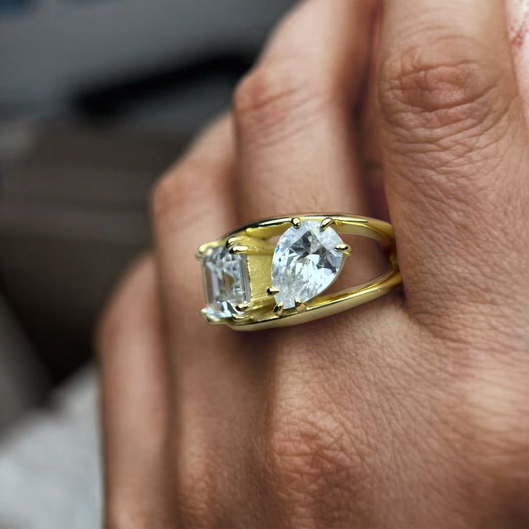 5.3Ctw Pear and Asscher Cut Two Stone Romantic Love Ring-JOSHINY