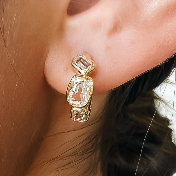 Stylish 8 ctw Multi-Cut White Gemstone Earrings -JOSHINY