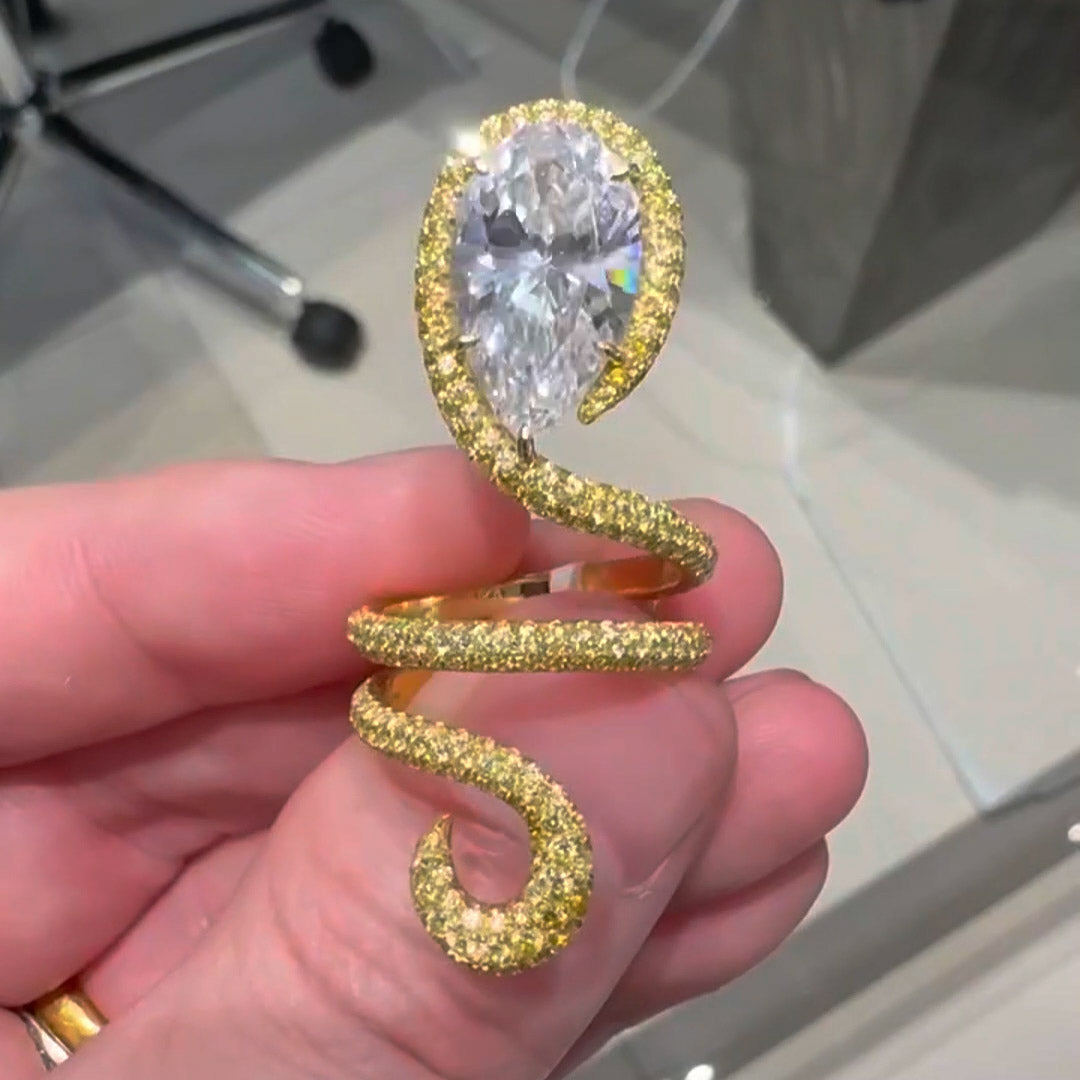 5.46ct Pear Cut Curly Snake Ring-JOSHINY