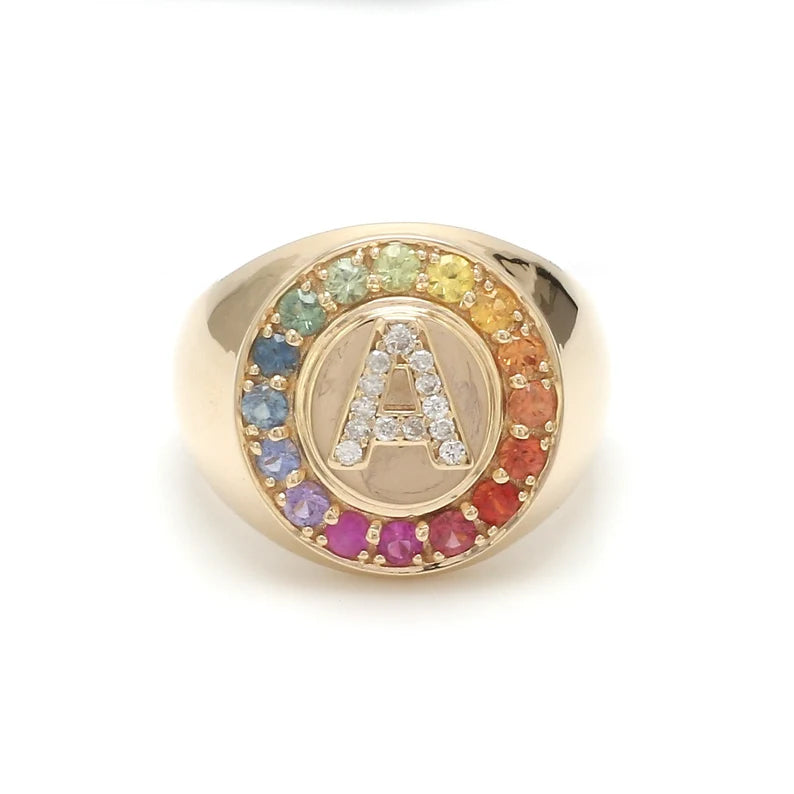 0.8ctw Rainbow Gemstone Letter Stamp Ring -JOSHINY