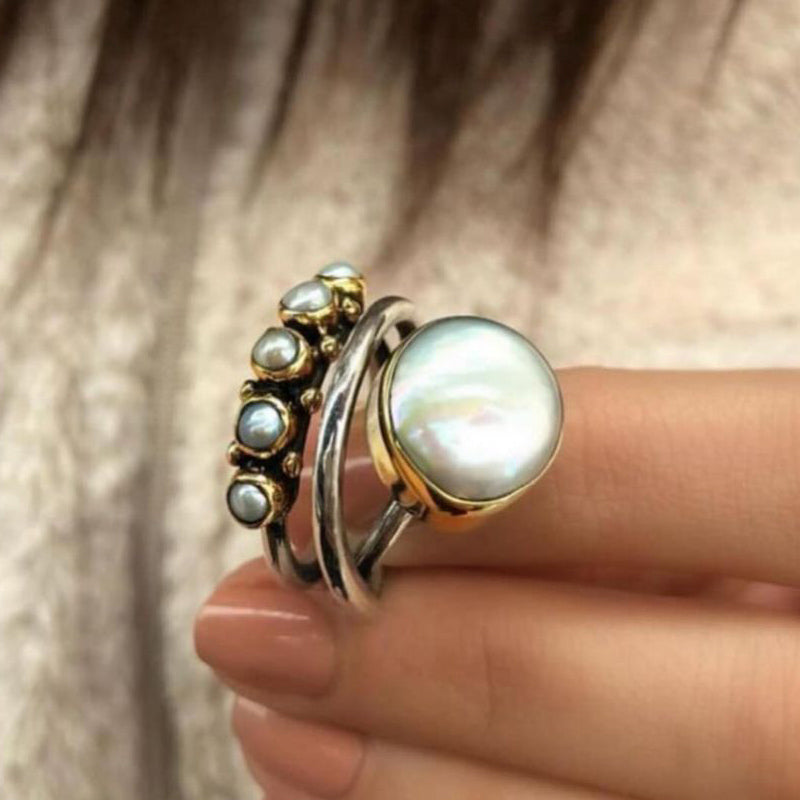 3.5ctw Vintage Pearl Silver Ring -JOSHINY