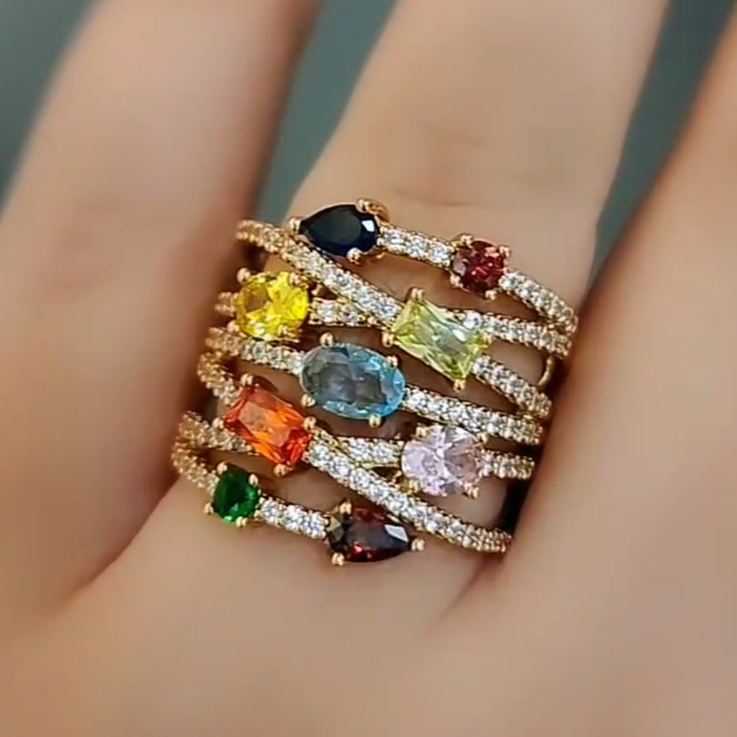 Exquisite 6 ctw Multi-Cut Multi-Color Gemstone Cluster Ring -JOSHINY