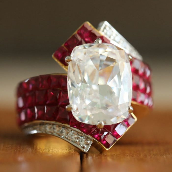 6.0ctw Invisible Cushion Ruby Bypass Ring-JOSHINY