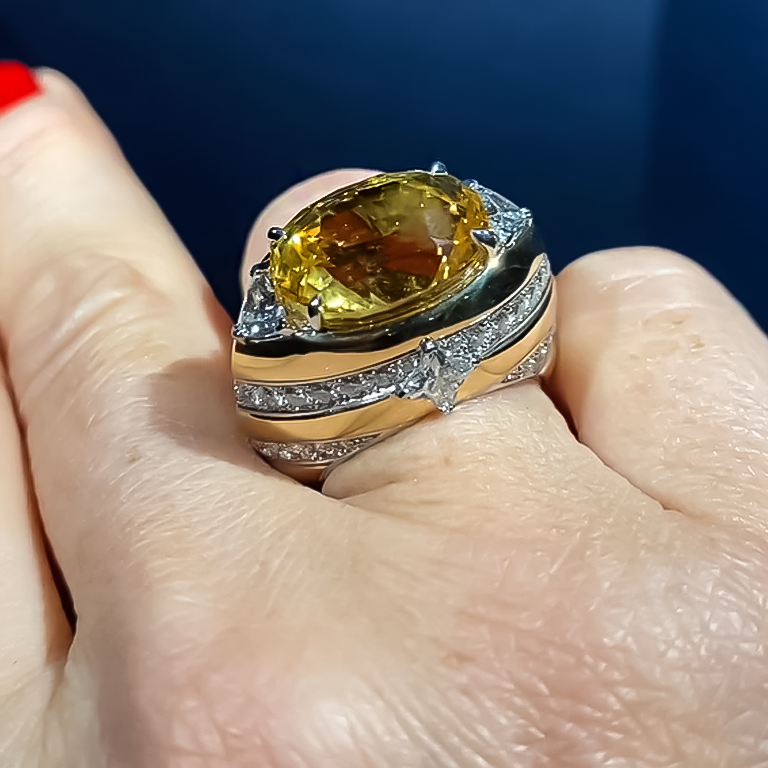 Unique 10 ctw Oval Cut Yellow Gemstone Cocktail Ring -JOSHINY