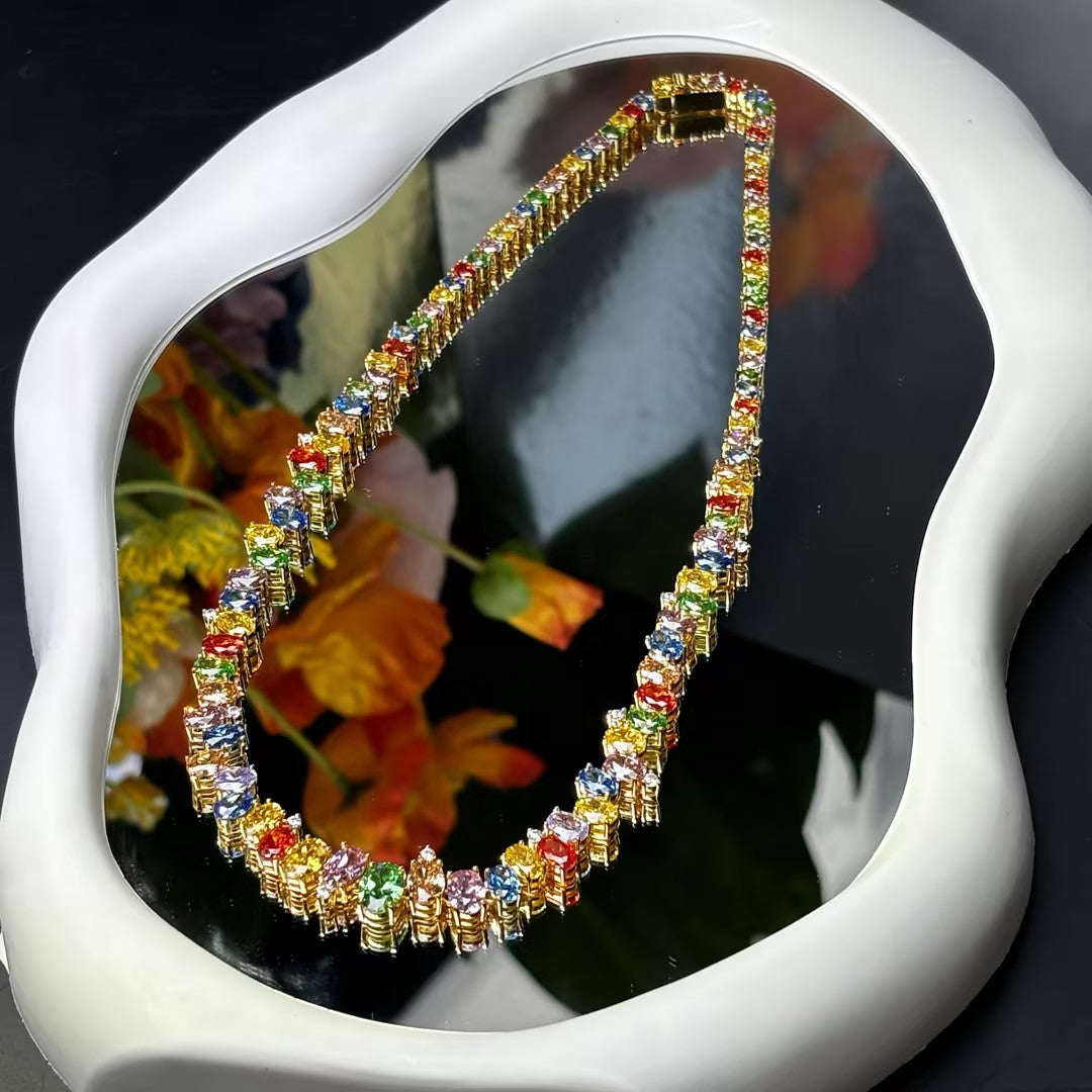 55ctw Oval Round Cut Multicolor Rainbow Necklace-JOSHINY