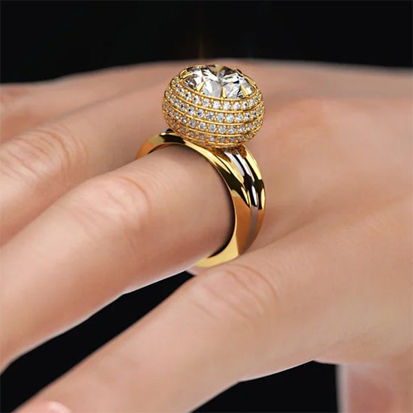 2.3ct Round Cut Two Colour Queen Gemstone Gold Ring -JOSHINY