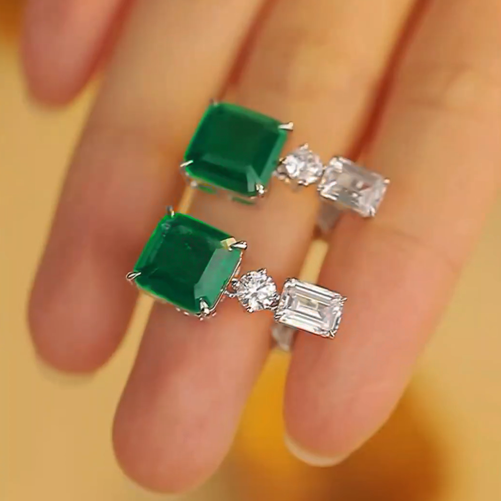 Elegant 10 ctw Multi-Cut White Gemstone & Emerald Earrings -JOSHINY