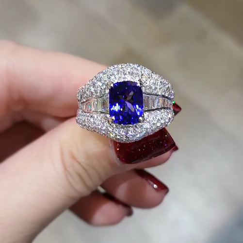 Elegant 7 ctw Cushion Cut Sapphire Full Set Ring -JOSHINY