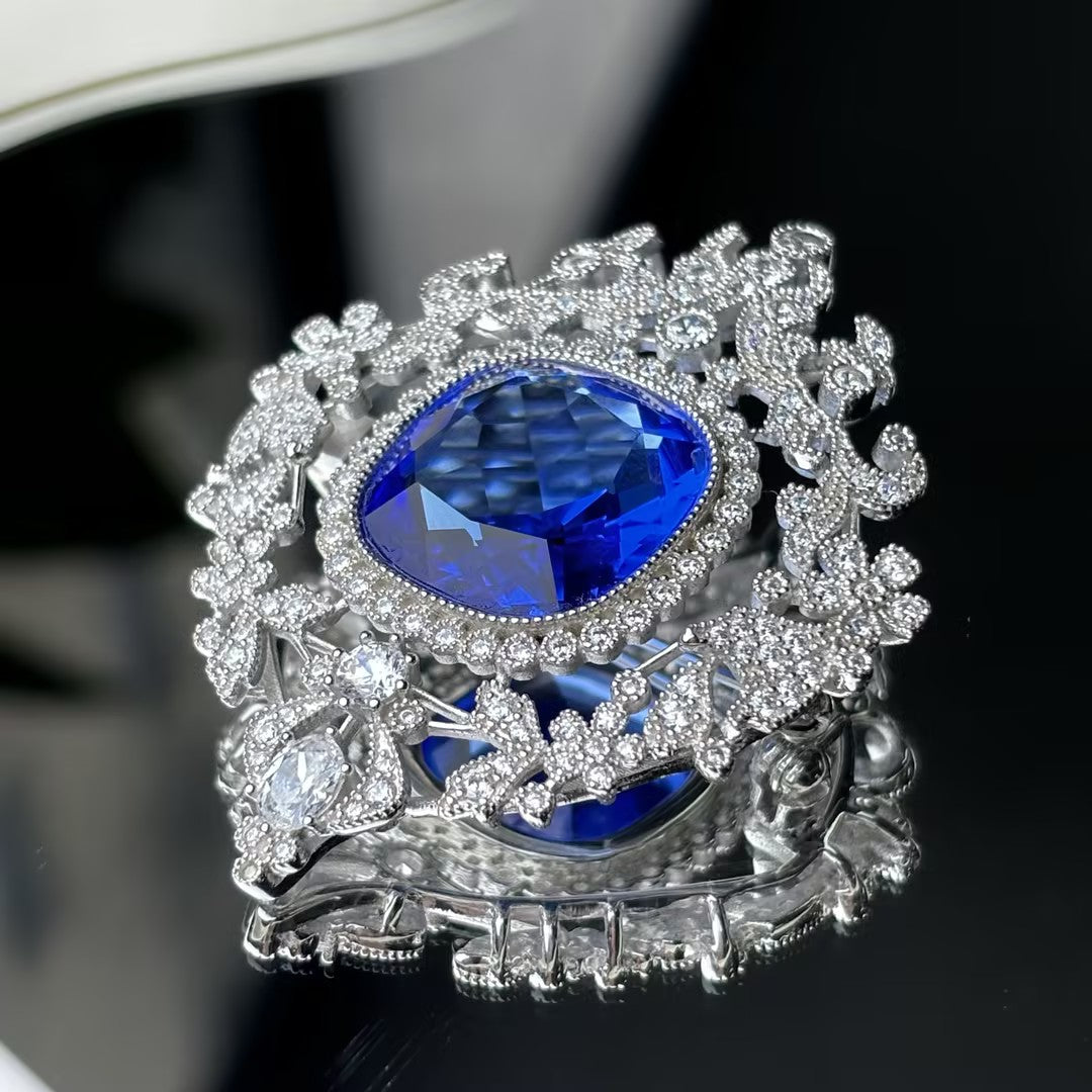20 Ctw cushion cut blue cubic zirconia  925 sterling silver exquisite vintage brooch-JOSHINY