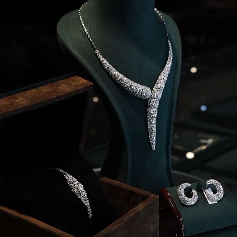 Royal Luxury Gemstone Necklace Bracelet and Earrings Set -JOSHINY