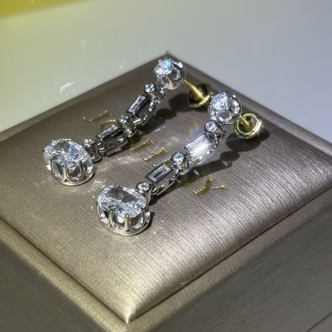 5.0 Ctw Cushion and Baguette Cut Drop Earrings-JOSHINY