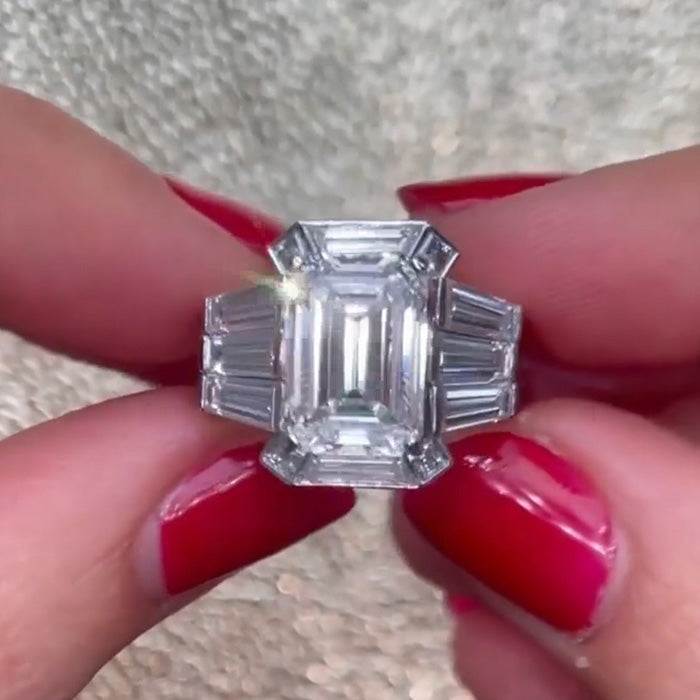 Superb 7ct Art Deco Emerald Cut Gemstone Ring -JOSHINY