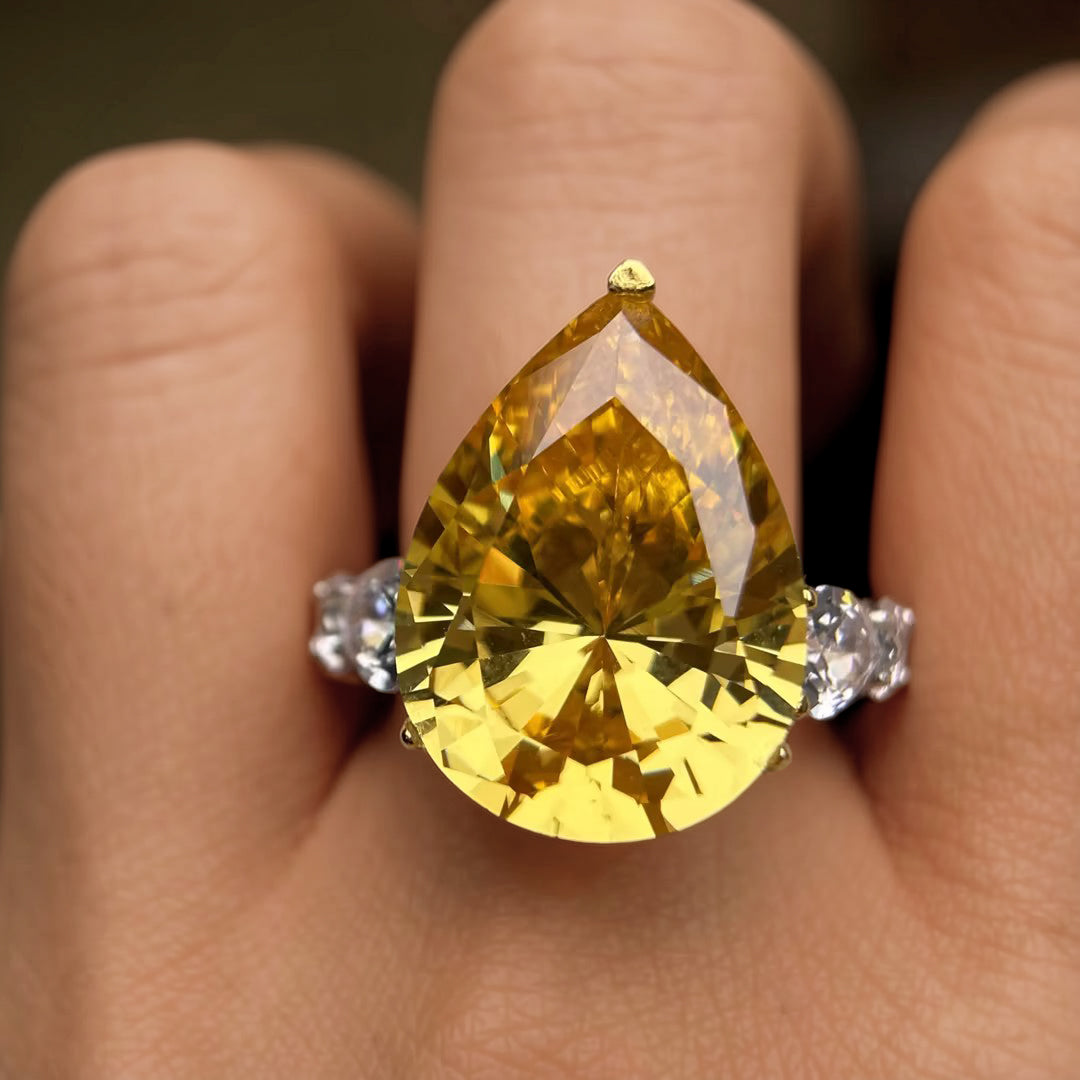 8Ctw Pear-shaped Cut Rainbow Gemstone Sparkling Ring-JOSHINY