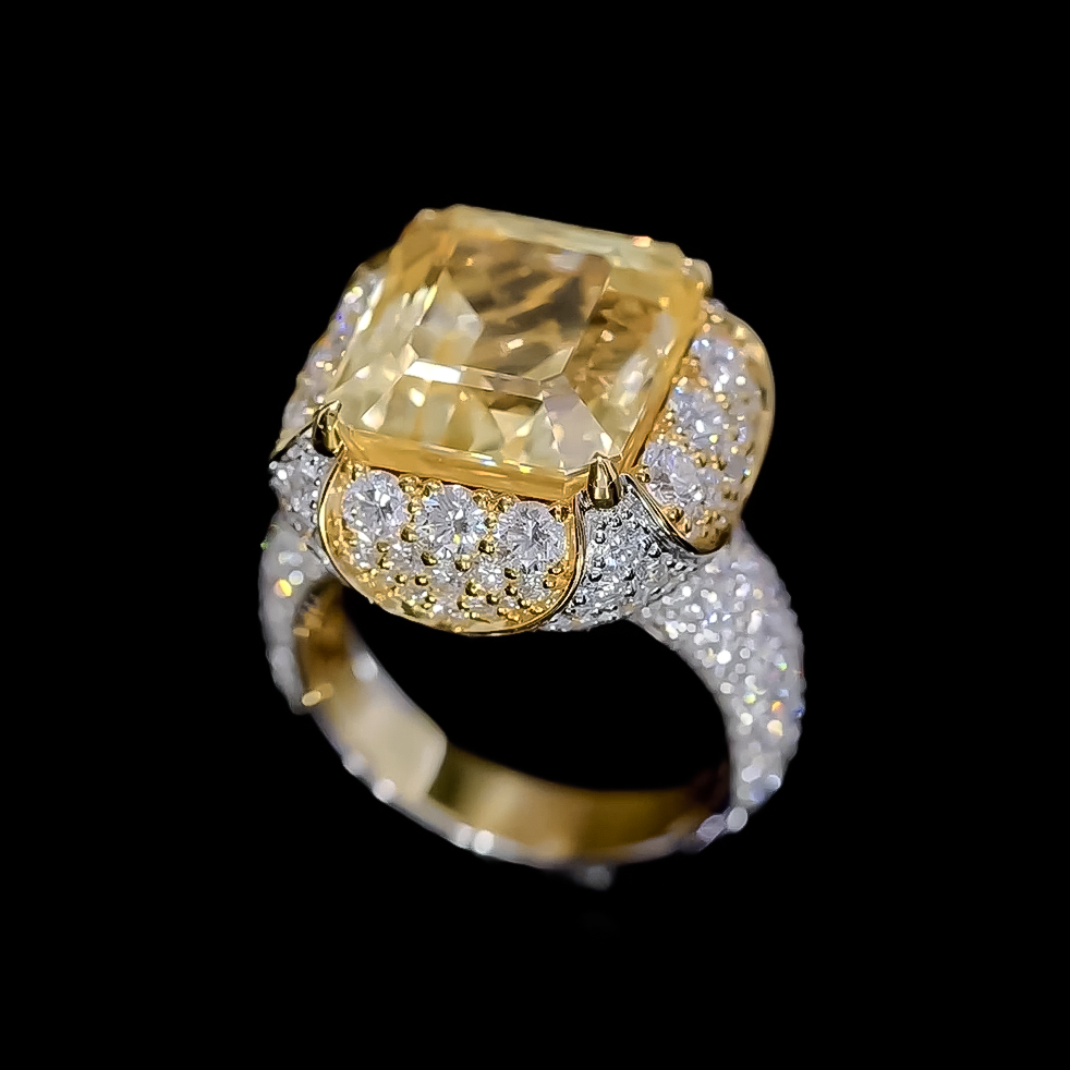 Elegant 12 ctw Octagon Cut Yellow Gemstone Cocktail Ring -JOSHINY