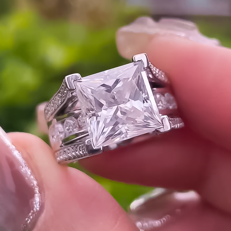 Gorgeous 8 ctw Princess Square Cut White Gemstone Engagement Ring -JOSHINY