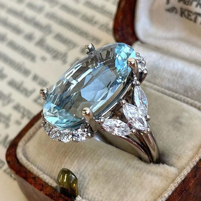 15ctw Oval Cut Aquamarine Birthstone Ring -JOSHINY