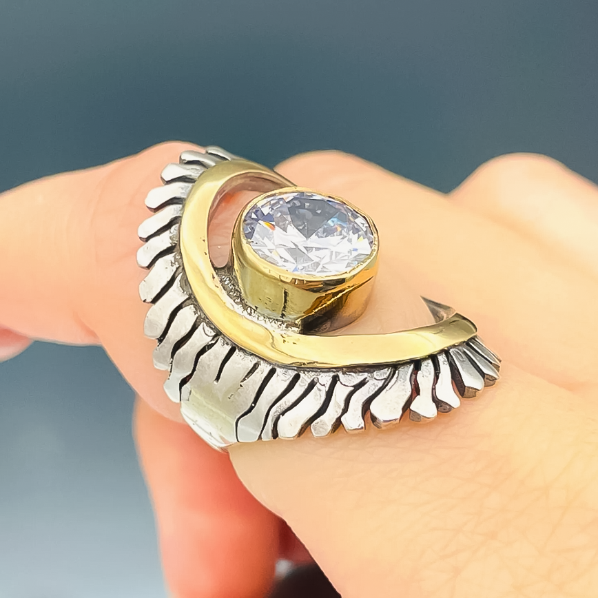 Unique 2.5 ctw Round Cut White Gemstone Gold and Silver Two Tone Ring -JOSHINY