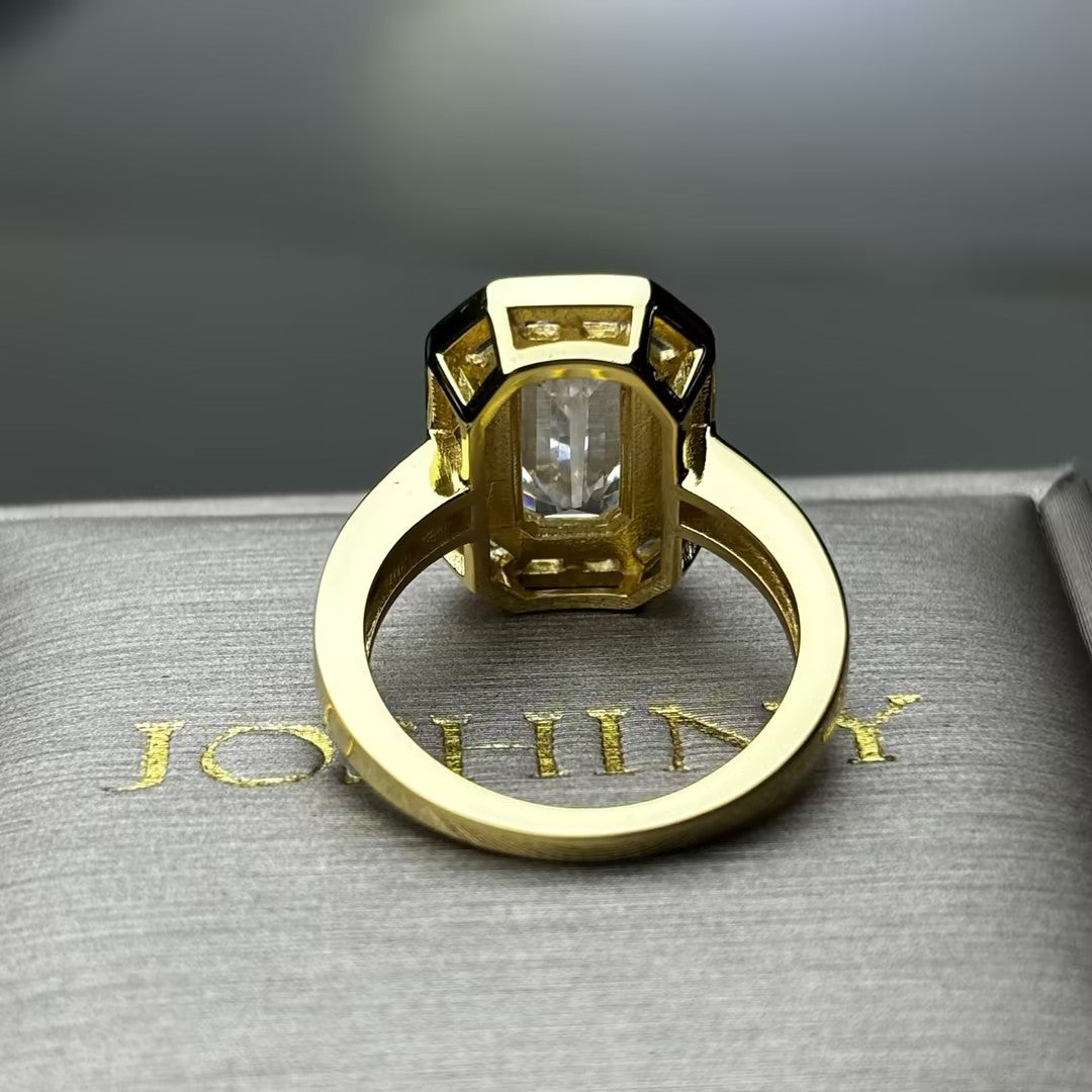 5 CTW Emerald Cut White Cubic Zirconia 925 Sterling Silver Ring -JOSHINY