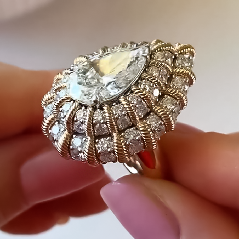 Elegant 5 ctw Pear Cut White Gemstone Vintage Two-Tone Engagement Ring -JOSHINY