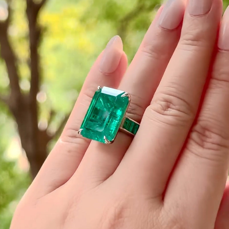 18.15ct Lab Emerald Gemstone Ring -JOSHINY