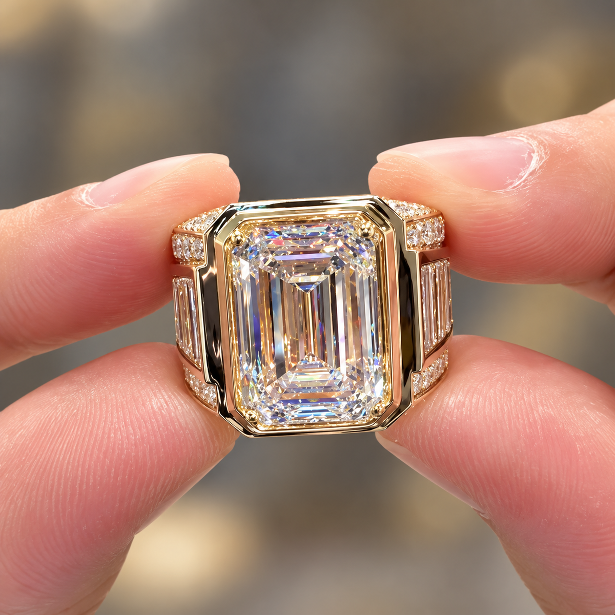 10CTW Emerald Cut White Cubic Zirconia Elegant 925 Silver Wedding Ring-joshiny