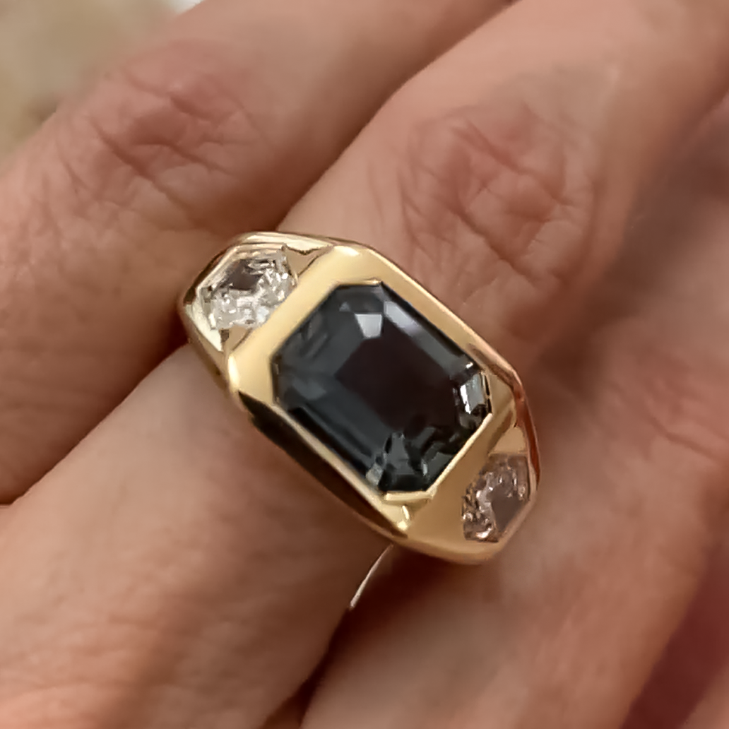 Simple 6 ctw Octagonal Cut Black Gemstone Tri-Stone Engagement Ring -JOSHINY