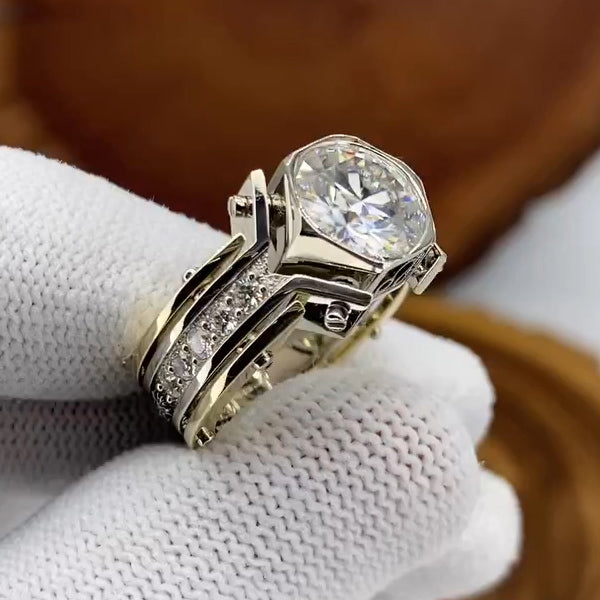 Gentleman's Style 7ct Round Cut Men's Yellow Gold Gemstone Engagement Ring -JOSHINY