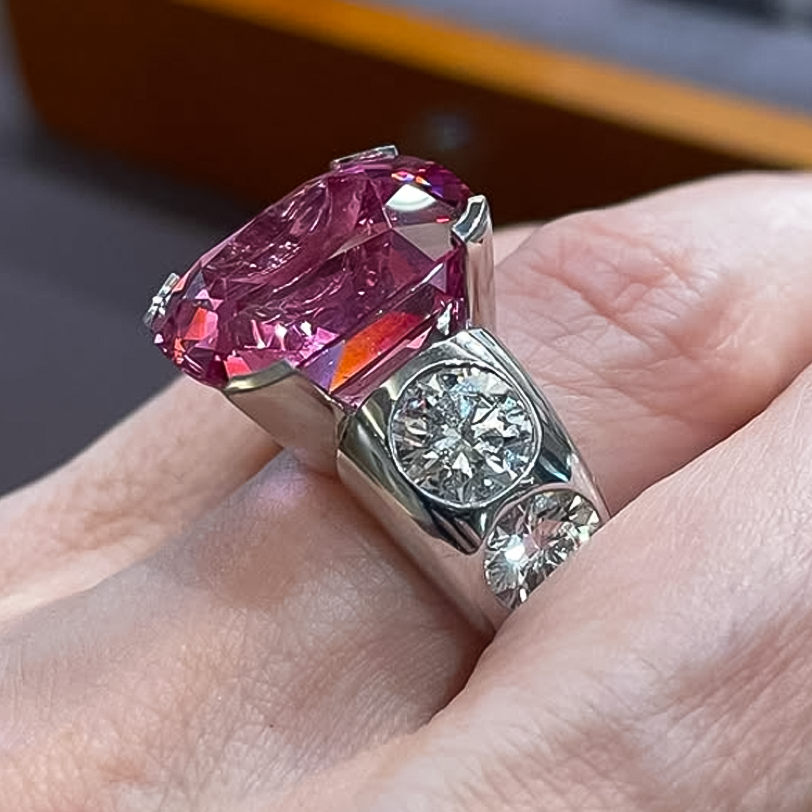 Stylish 7 ctw Cushion Cut Pink Gemstone Cocktail Ring -JOSHINY