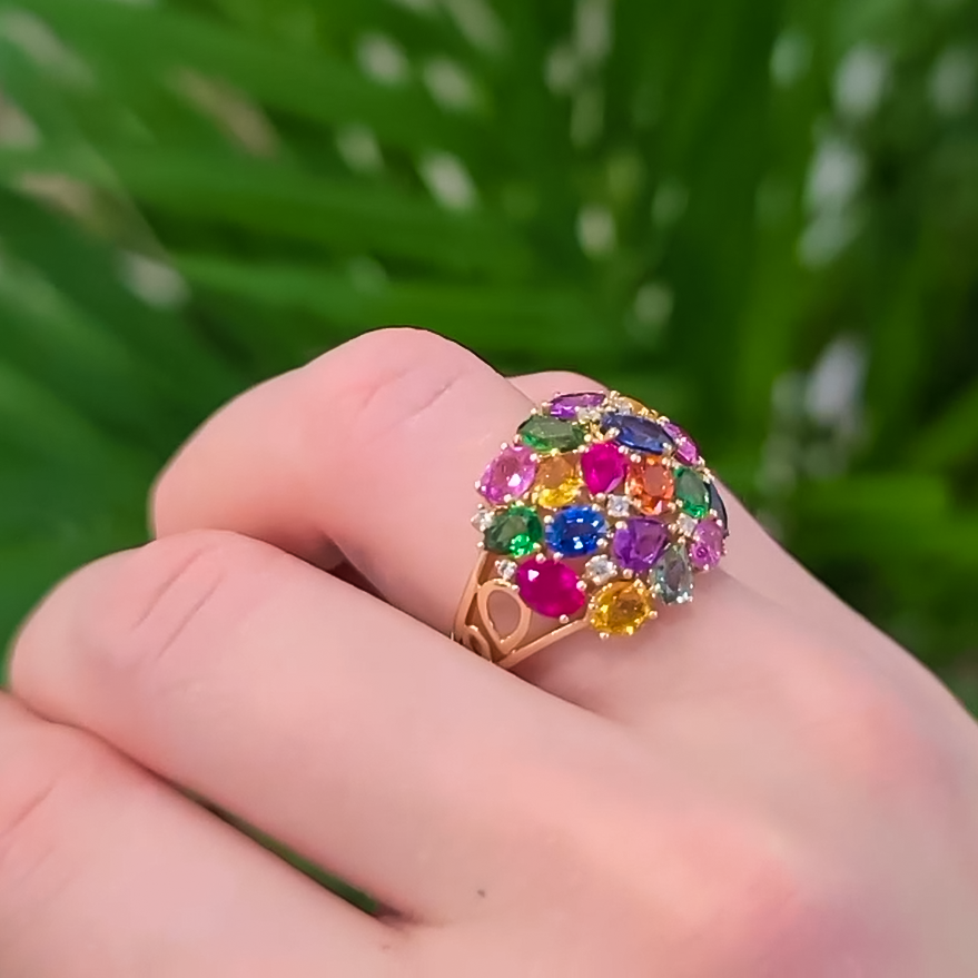 Exquisite 6 ctw Oval & Pear Cut Multi-Color Cocktail Ring -JOSHINY