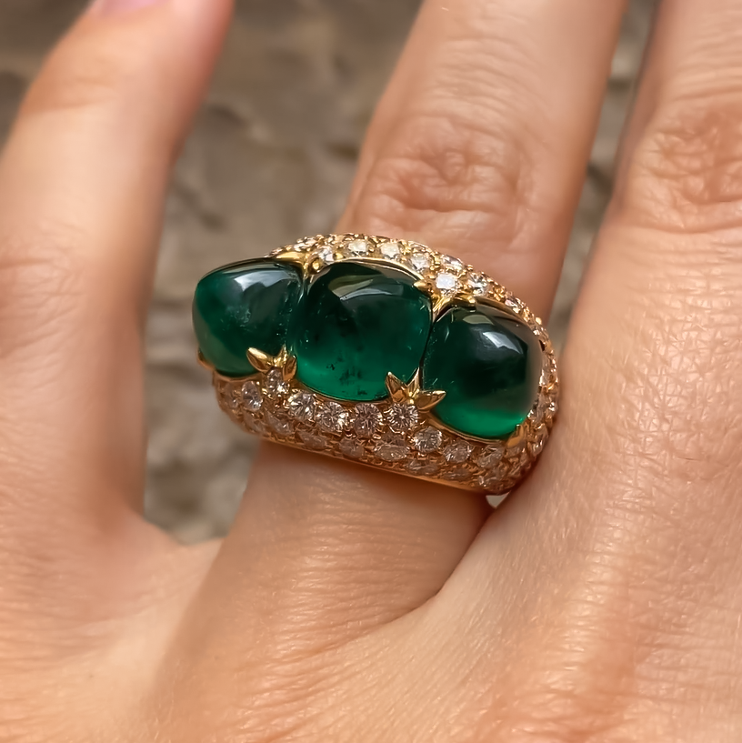 Vintage 16 ctw Sugar Tower Cut Emerald Three Stone Ring -JOSHINY