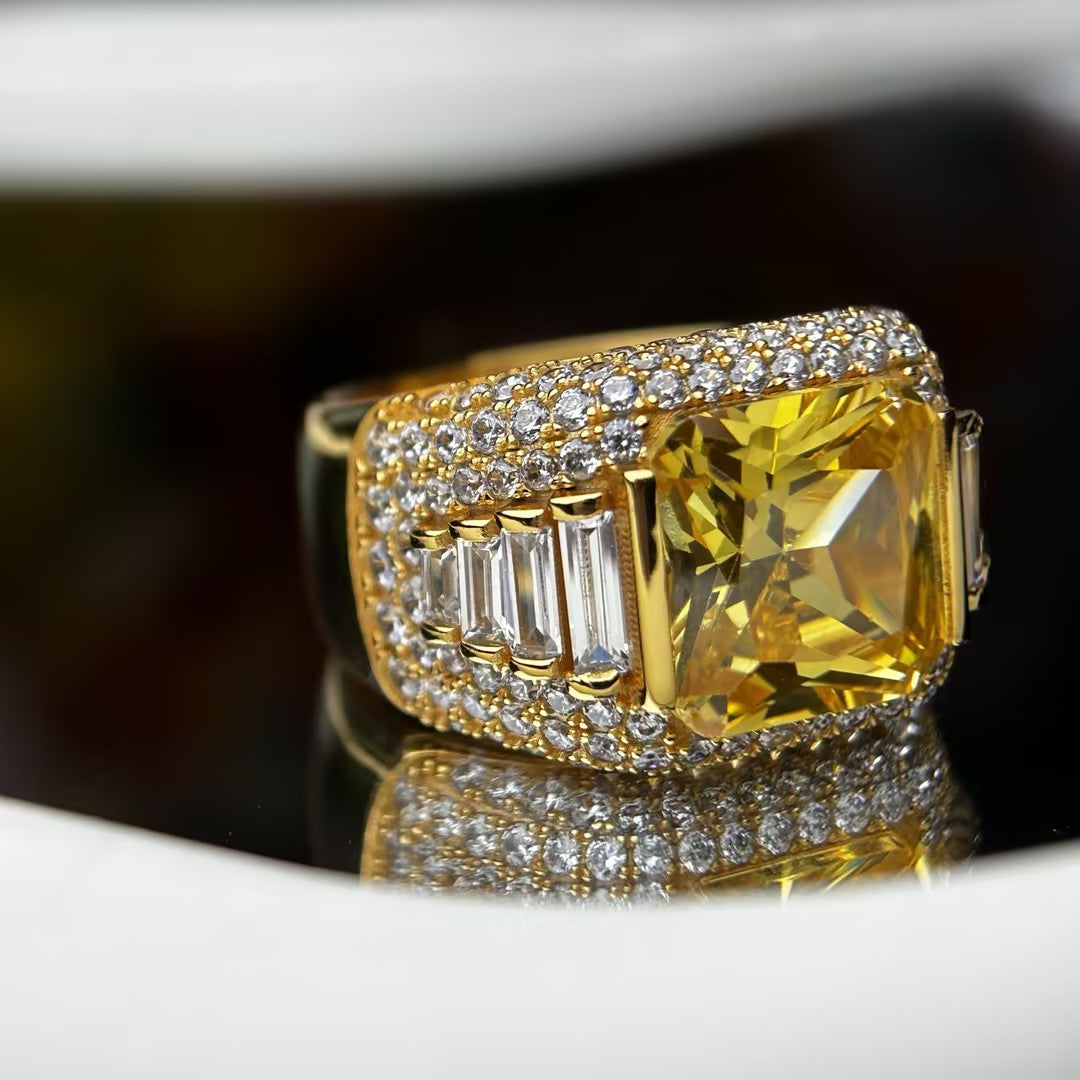 22.5 Ctw Radiant Cut Yellow Cubic Zirconia 925 Sterling Silver Ring-JOSHINY