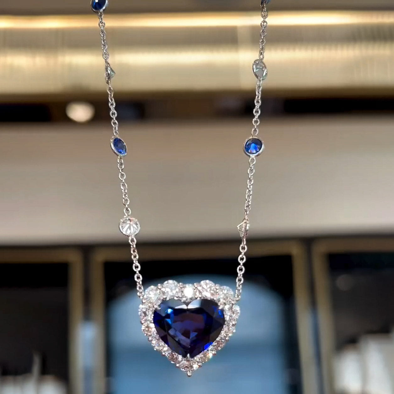 9.0ct Heart Blue Gemstone Pendant Necklace -JOSHINY