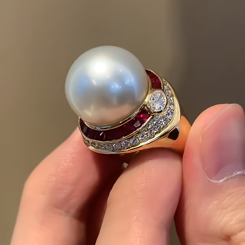 Vintage 7 ctw Pearl & Ruby Elegant Ring -JOSHINY