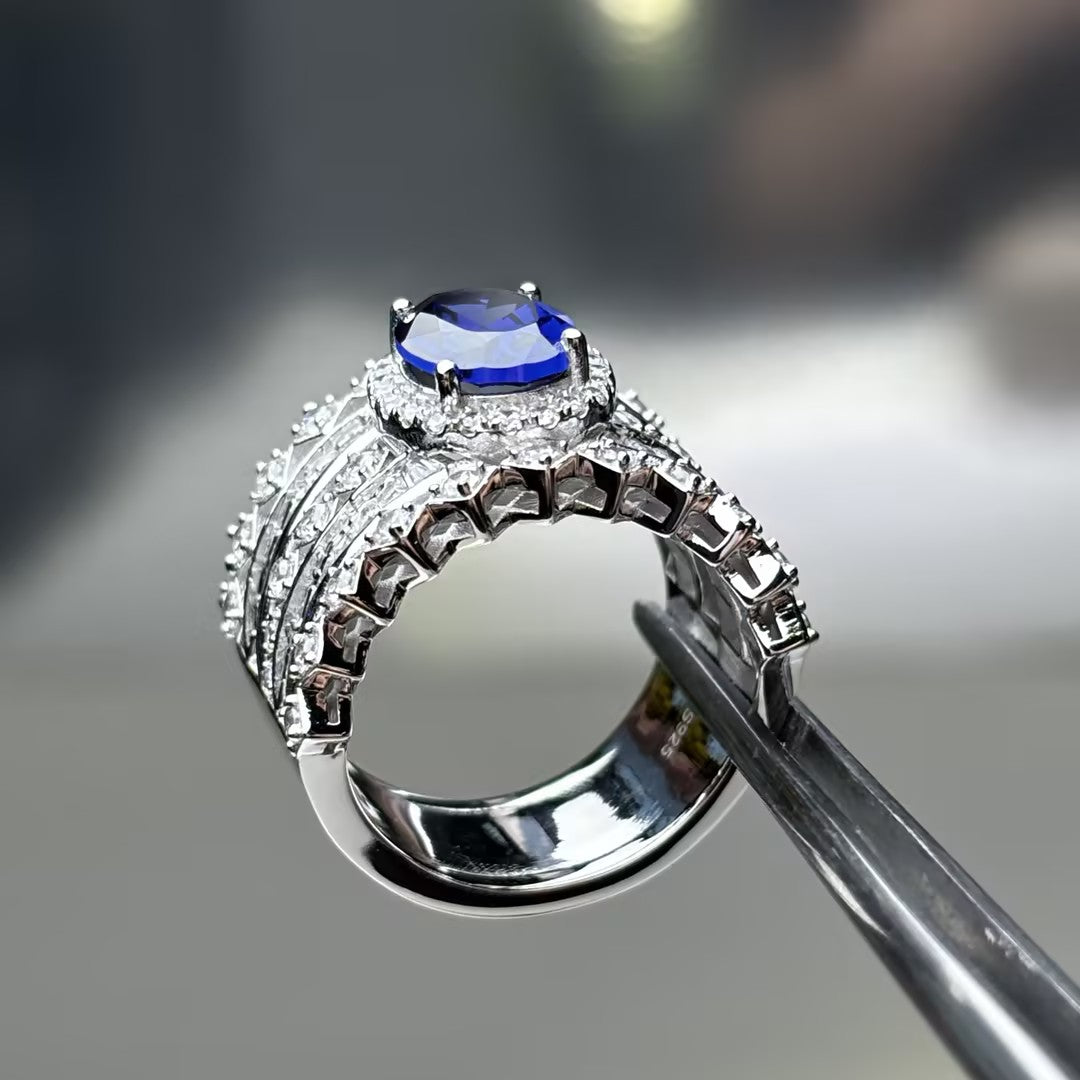 4.0Ct Oval Cut Deep Blue Gemstone Romantic Ring-JOSHINY