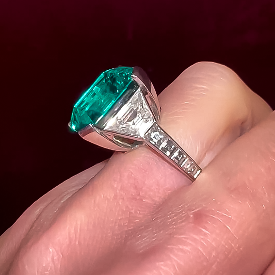 Classic Three Stone 20 ctw Square Cut Emerald Ring -JOSHINY