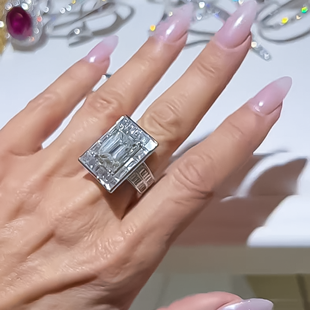 Unique 6 ctw Emerald Cut White Gemstone Engagement Ring -JOSHINY