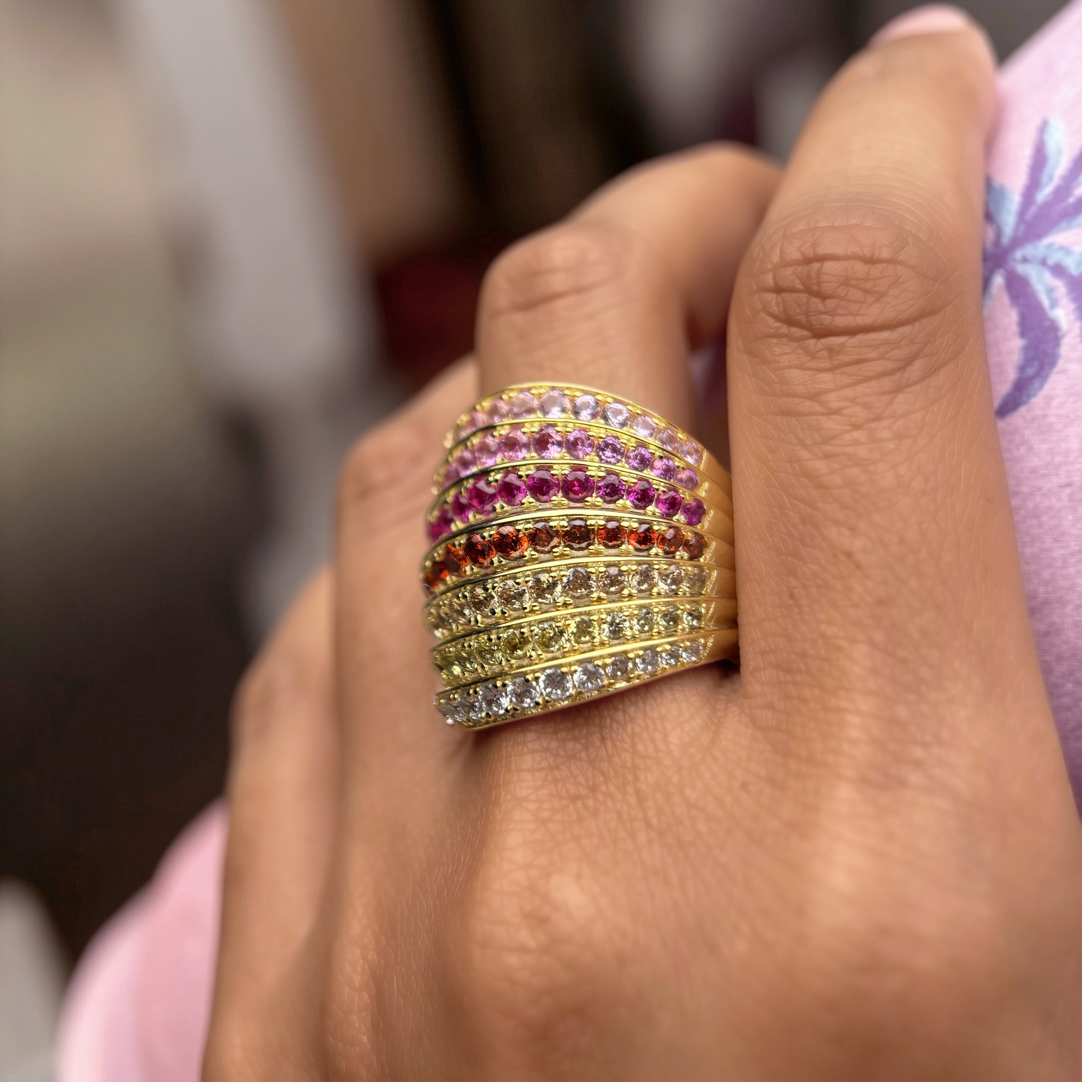 3Ctw Rainbow Gradient Gemstone Ring-JOSHINY