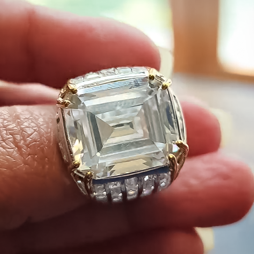 Unique 15 ctw Emerald Cut White Gemstone Engagement Ring -JOSHINY