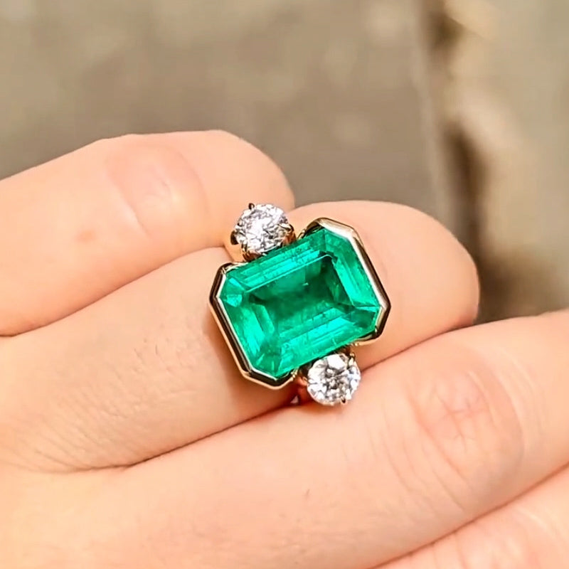 7.55ct Octagonal Cut Emerald Semi-Wrapped Setting Ring -JOSHINY