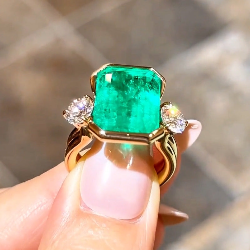 7.55ct Octagonal Cut Emerald Semi-Wrapped Setting Ring -JOSHINY