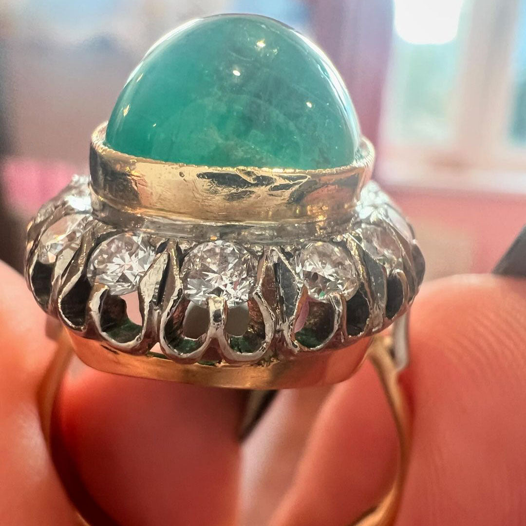 Giant 11ct Emerald Cabochon Vintage Style Ring -JOSHINY